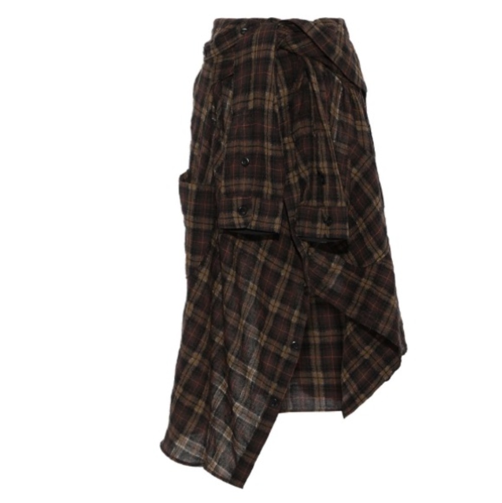 Faith Connexion Tie Front Asymmetrical Checked Wool-blend Midi Skirt